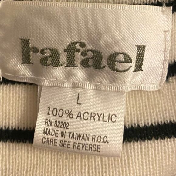 Rafael Cream Navy V-Neck Striped Cardigan Sweater Size L - Picture 5 of 8